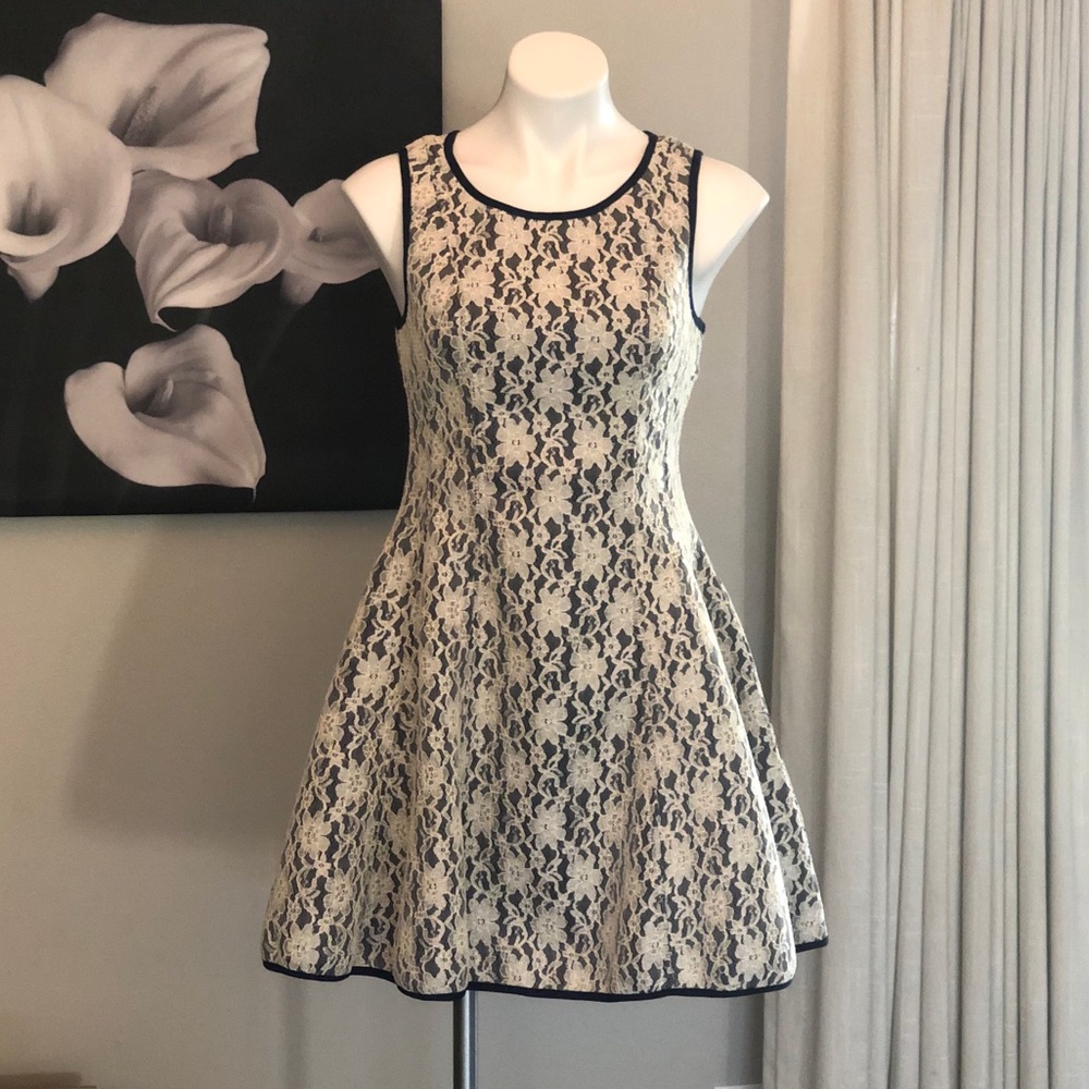 Holiday dress - navy and cream lace